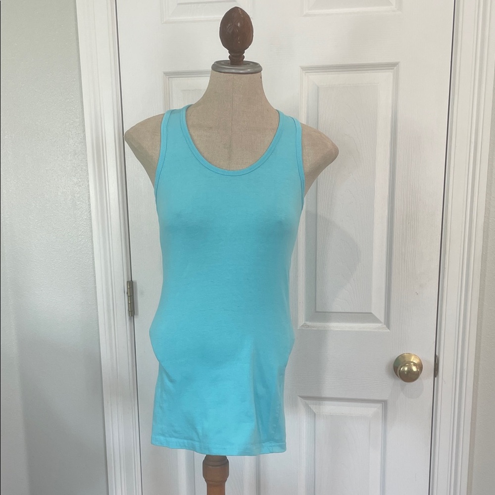 Delta ring spun cotton stretch Razorback sleeveless Tank Top Aqua women’s size M